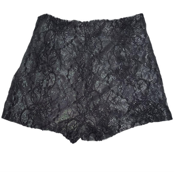 The Sang Black High-Waisted Shimmery Floral  Lace Whimsigoth Sexy Booty Shorts L - Picture 2 of 10